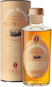 Граппа Riserva Sauternes Wood Finish, Sibona, 24 месяца, 0.5 л (п/у)